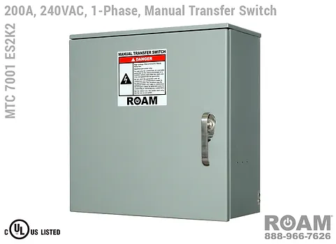 MTC 7001 ES2K2 - Manual Transfer Switch Panel with Cam-Locks - 200A/240VAC - Single-Phase - Tap Box - Docking Station - Generator Interface Panel - Connection Panel - 240v (120v, 208v, 230v, & 240v) - E1016 (J-Series/16-Series) - Male Cam-Lock - Cam-Lok Connectors, MTC7001ES2K2 - UL/cUL 1008 Listed